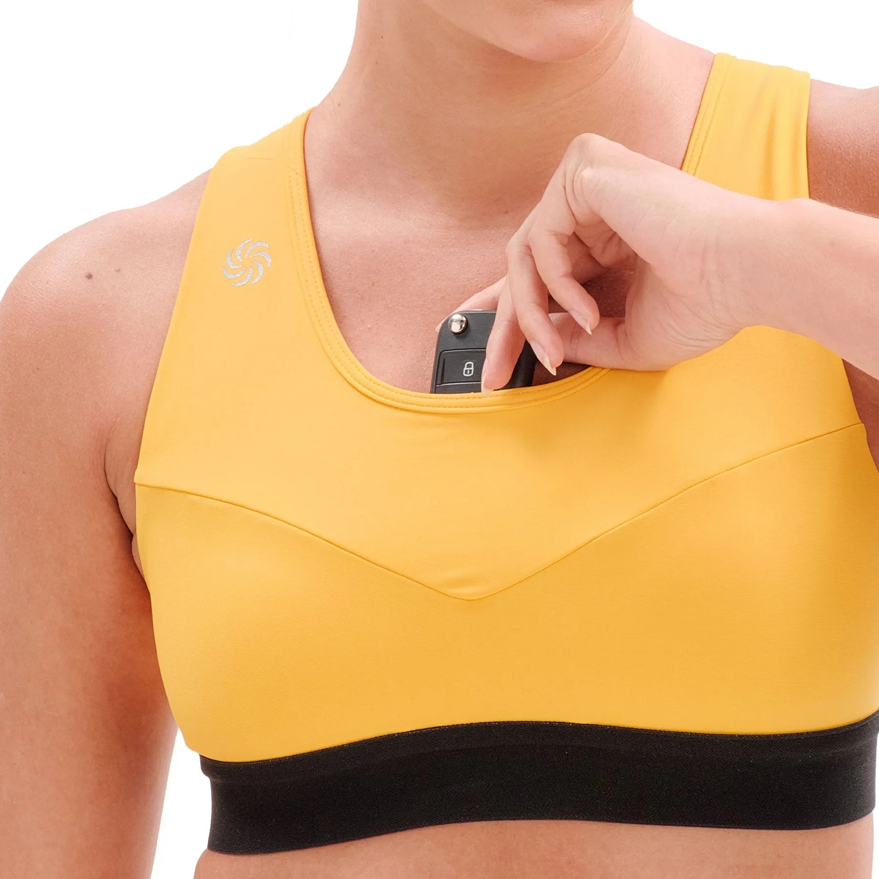 Top de Compressão com Bolso Recortes Total Emana Sette Yellow e Black