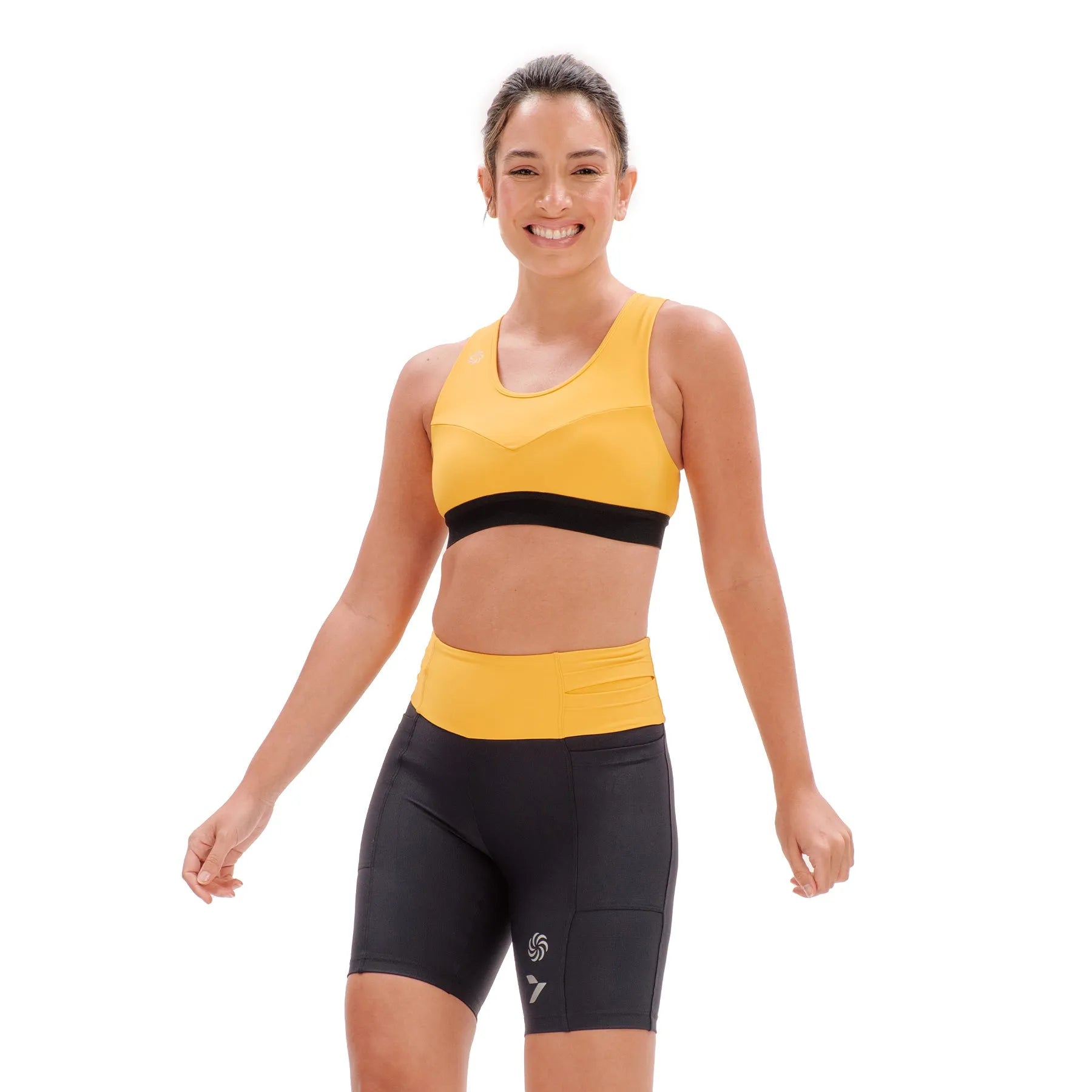 Top de Compressão com Bolso Recortes Total Emana Sette Yellow e Black