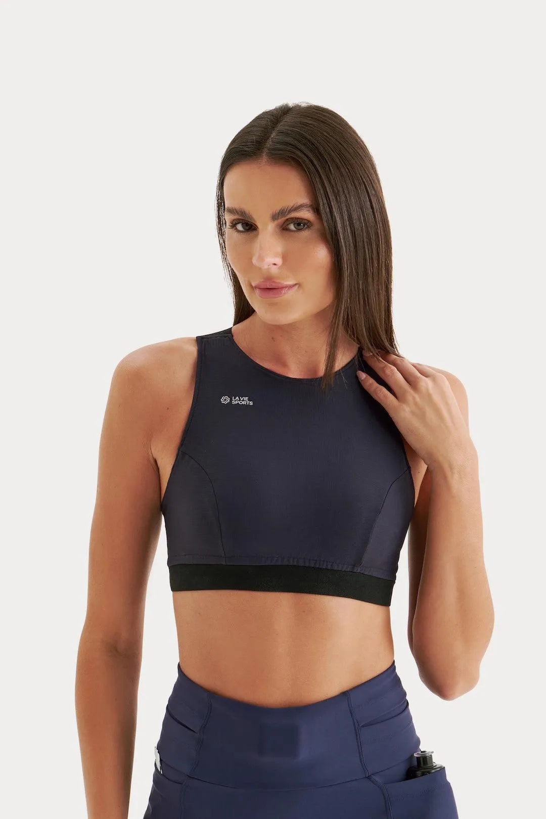 Top Cropped Dupla Face Marinho e Preto